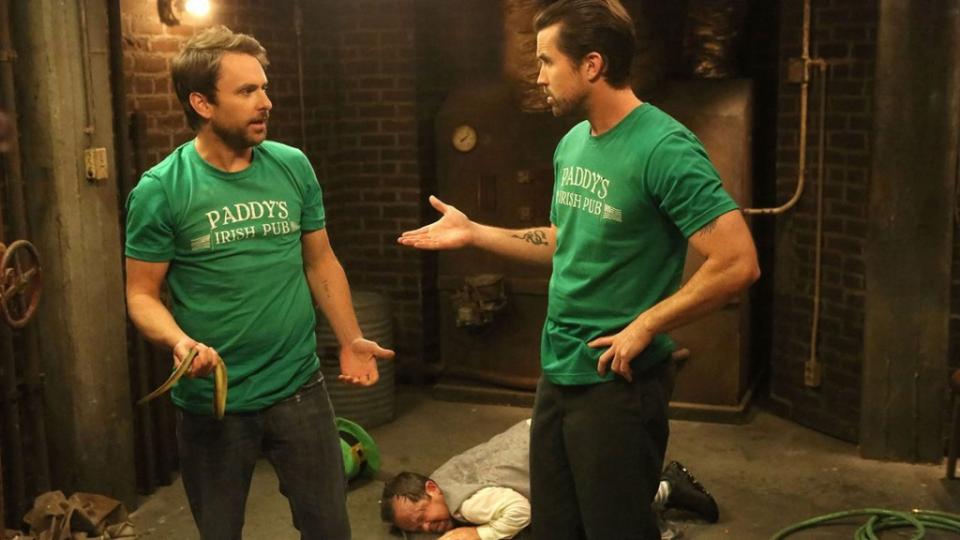 Charlie Kelly (Charlie Day, left) spends his holiday trying to catch a leprechaun, much to Mac’s (Rob McElhenney) disbelief. FX