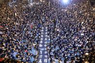 Demonstration demanding Hong Kong's leaders to step down and withdraw the extradition bill, in Hong Kong