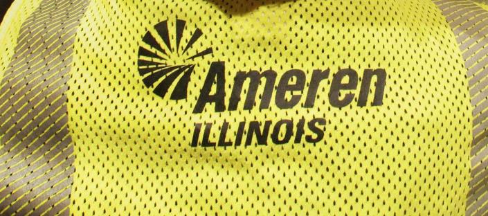 An Ameren Illinois logo is seen on the back of a worker's shirt in a file photo.