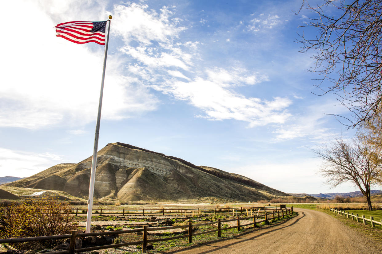 A flag seen on a dirt road in Painted Hills, Oregon. (Getty Images)