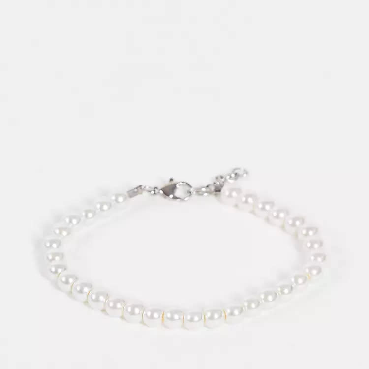 ASOS DESIGN 6mm glass faux pearl beaded bracelet