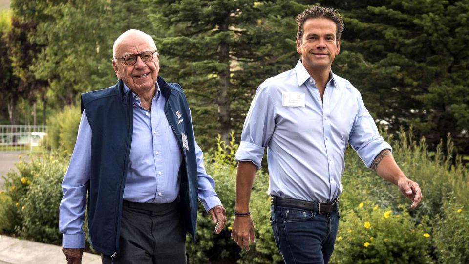 PHOTO: Rupert Murdoch and Lachlan Murdoch arrive for a morning session at the Allen & Co. Media and Technology Conference in Sun Valley, Idaho, July 13, 2018. (Bloomberg via Getty Images, FILE)