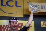 Cycling - Tour de France cycling race - The 223,5-km (139 miles) Stage 3 from Granville to Angers, France - 04/07/2016 - Team Dimension Data rider Mark Cavendish of Britain reacts on podium after winning the stage. REUTERS/Juan Medina