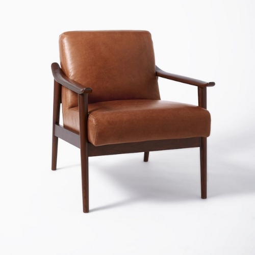 West Elm Mid Century Leather Show Wood Chair