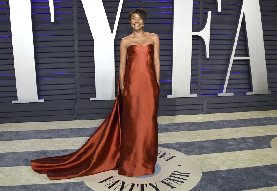 FILE - Gabrielle Union arrives at the Vanity Fair Oscar Party on Feb. 24, 2019, in Beverly Hills, Calif. Union turns 48 on Oct. 29. (Photo by Evan Agostini/Invision/AP, File)