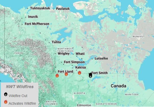 NWT Fire's live fire map on May 6, 2024.  (NWT Fire - image credit)