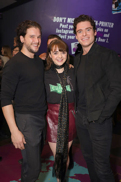 Kit Harington, Maisie Williams and Richard Madden attend the press night of 'I and You' at Hampstead Theatre at Hampstead Heath on October 25, 2018 in London, England.