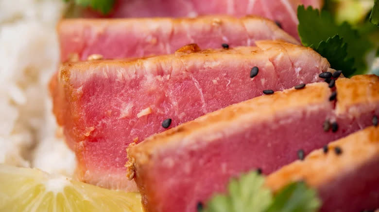close up of seared tuna