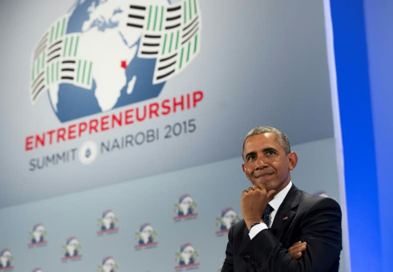 US President Barack Obama looks on during the Global Entrepreneurship Summit at the United Nations Compound in Nairobi on July 25, 2015