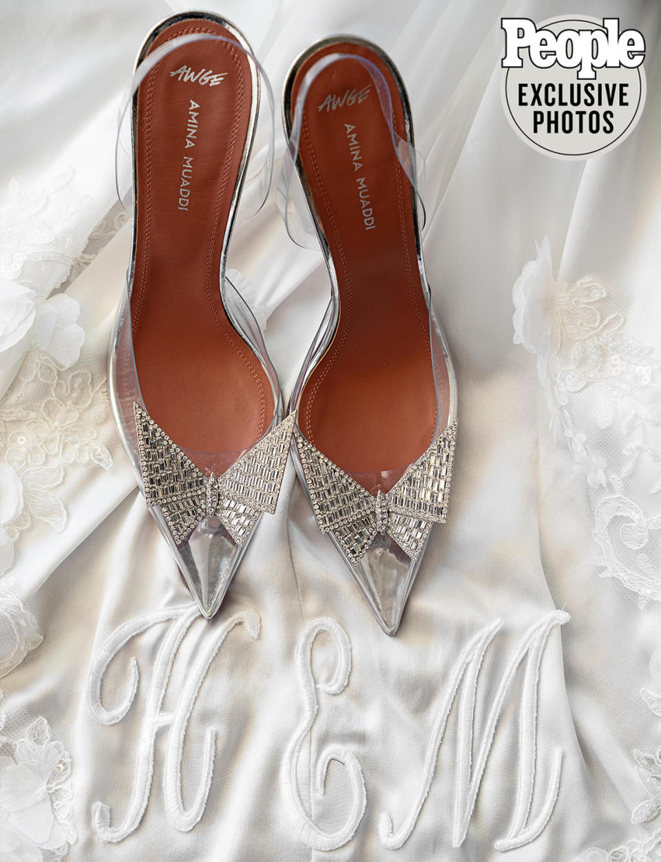 <p>The feminine look went all the way from Heather's head to her toes, with a pair of clear pumps from designer Amina Muaddi carrying her down the aisle. </p> <p>"They're like Cinderella shoes!" Heather says of the heels, which feature crystal butterflies on the pointed toes. </p>