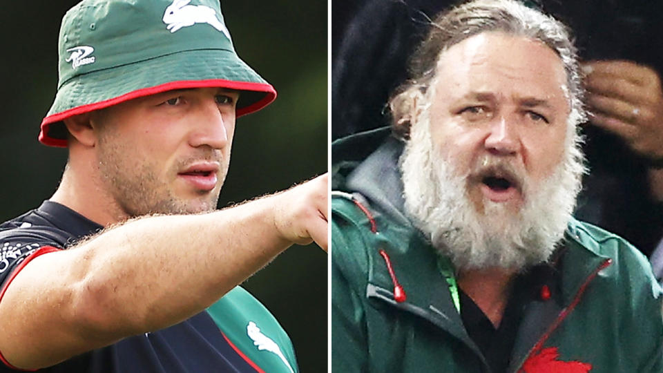 Sam Burgess and Russell Crowe at the South Sydney Rabbitohs.