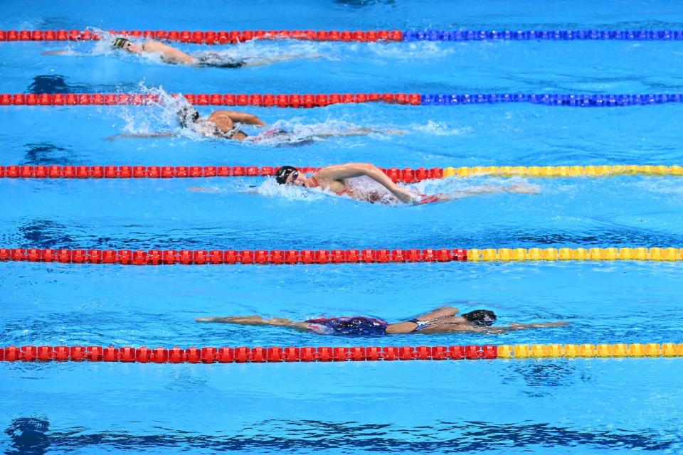 Katie Ledecky swimming during the 1500m freestyle