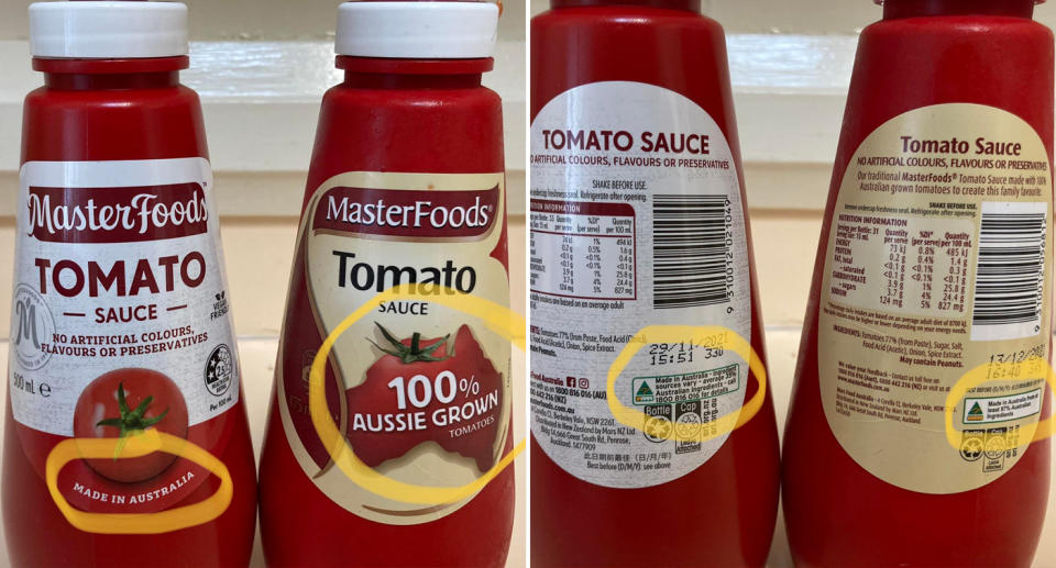 Masterfoods Tomato Sauce with two different labels 