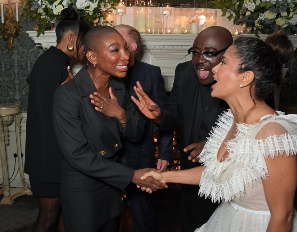 Michaela Coel, Edward Enninful and Salma Hayek attend a celebration of Edward Enninful’s new memoir “A Visible Man” at Claridge’s Hotel (Dave Benett)