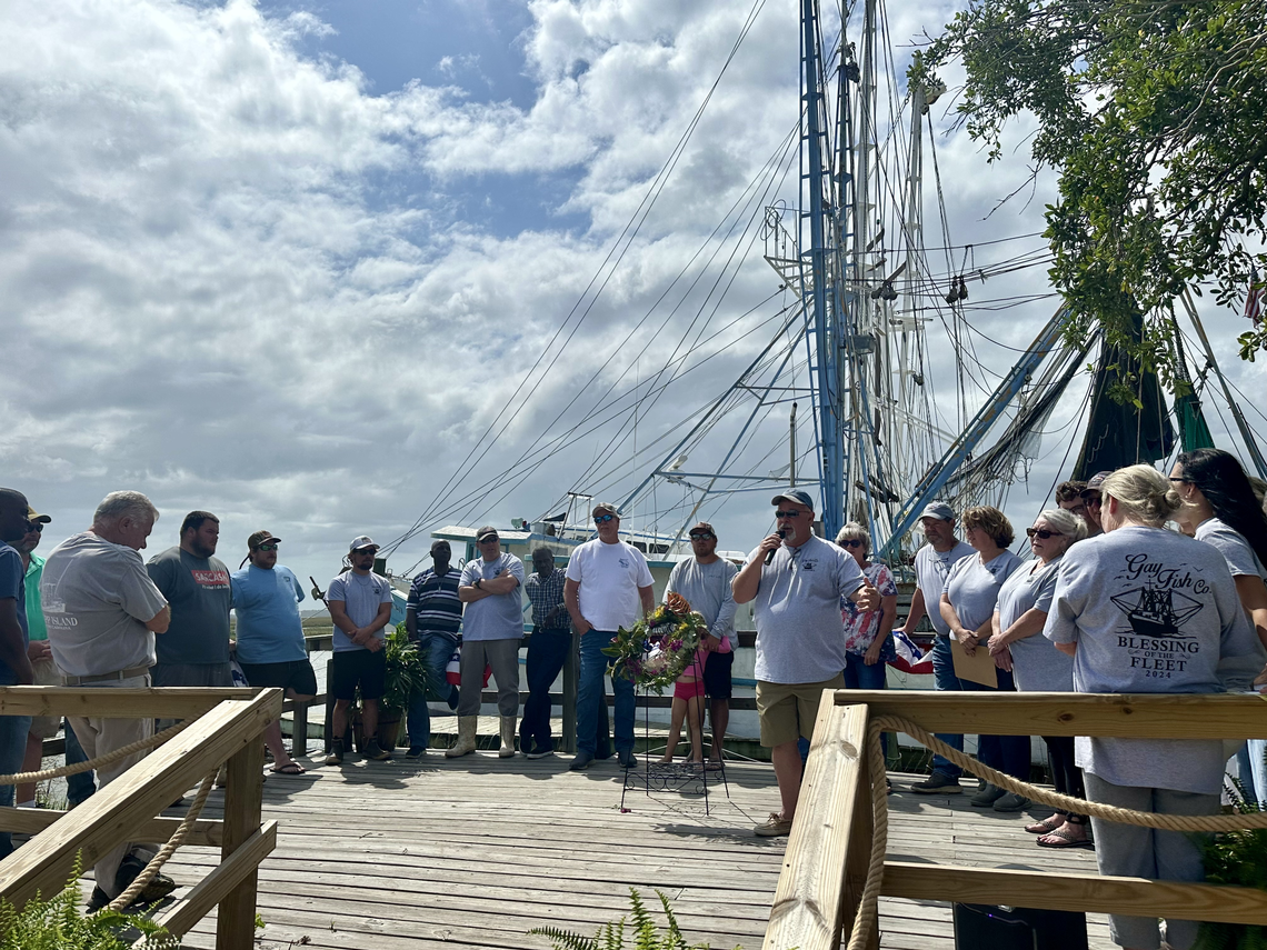 Surrounded by shrimp boat captains from the Gay Fish Company and other neighboring docks, Bob Upton Jr. gave a stirring sermon at the fishery’s first-ever “Blessing of the Fleet” Saturday morning.