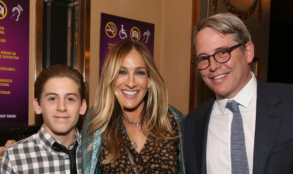 Sarah Jessica Parker and Matthew Broderick pose with son James Wilkie in 2017 (Walter McBride / WireImage)