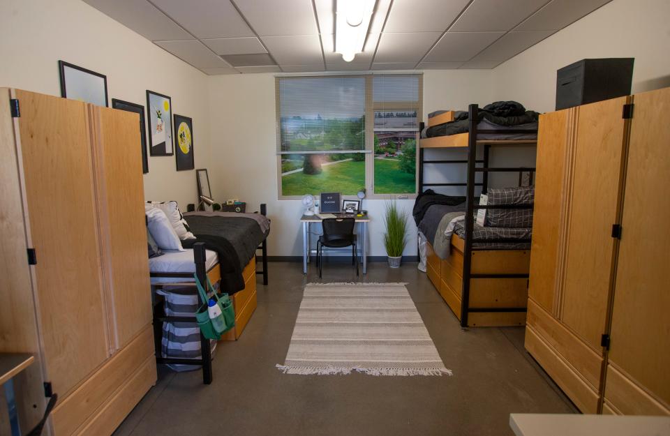 Unthank Hall on the University of Oregon campus will house athletes as part of Athlete Village for the World Athletics Championships in July 2022. Rooms in the lobby of the new Unthank Hall showcase room configurations for the dorms upstairs.