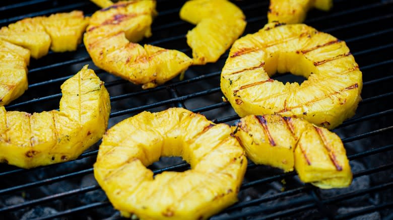 pineapple pieces on grill
