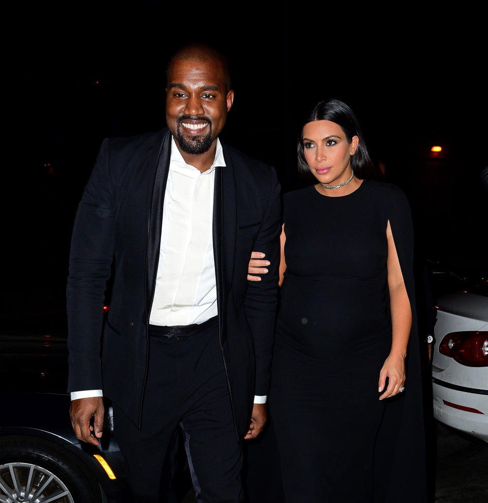 NEW YORK, NY - SEPTEMBER 06:  Kanye West and Kim Kardashian seen on the streets of Manhattan on September 7, 2015 in New York City.  (Photo by James Devaney/GC Images)