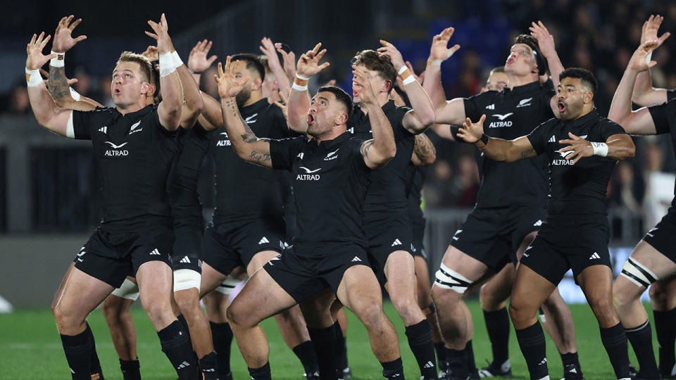 Seen here, the All Blacks perform the haka before their Test against South Africa.