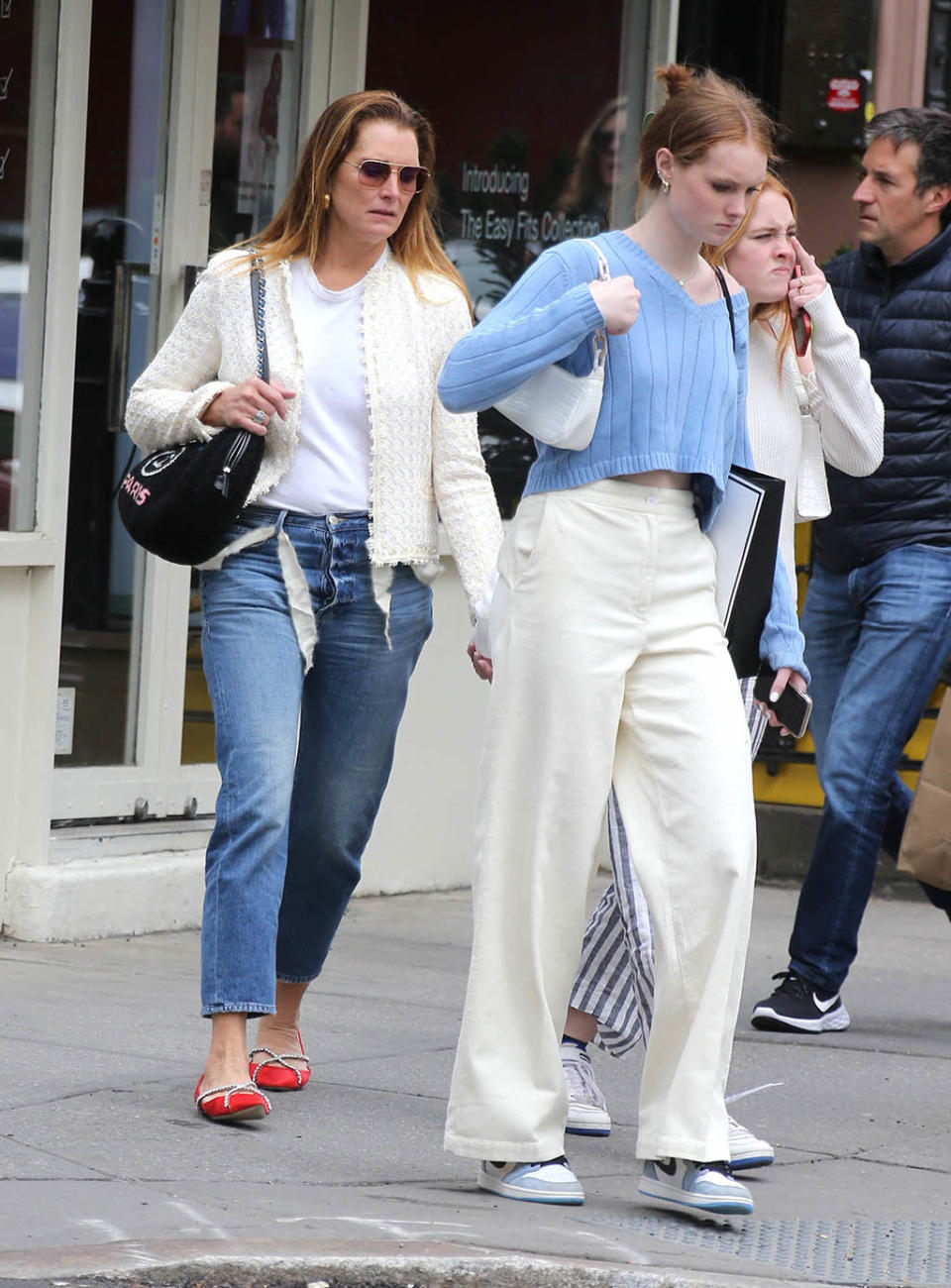 Brooke Shields out in New York City with her two daughters, Rowan Francis Henchy and Grier Hammond Henchy on May 8, 2022. - Credit: AbacaPress / SplashNews.com