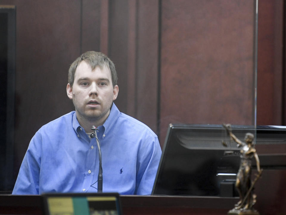 Travis Reinking on Thursday formally raised his right to testify in the trial against him. He was sworn in around 2 p.m. while the jury was out of the courtroom, confirmed he had been informed of his rights and intended to waive them in court on day four of the mass murder trial at Justice A.A. Birch Building. (Stephanie Amador/The Tennessean via AP, Pool)