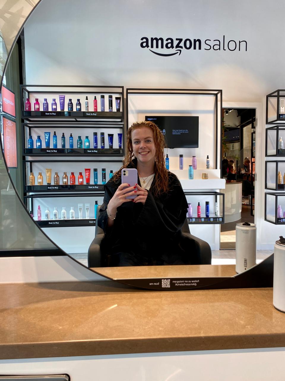 Selfie in mirror at hair salon