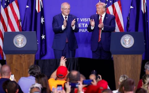 Scott Morrison skipped the United Nations Climate Summit in favour of a rally for President Donald Trump - Credit: John Minchillo/AP