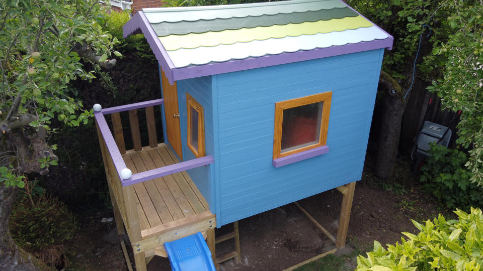 These pictures show a family of four who paid £500 to spent the night in a PLAYHOUSE - that was posted on Airbnb as a joke. Ollie and Kady Hammond had a 'mini break' on Saturday eve in the child's toy house - with their kids Beau, five, and Brooke, ten. They snapped up the booking after it was posted as a prank by Jason Kneen, 49. He built the 8ft (2.4m) by 6ft (1.8m) structure in his garden during lockdown. The dad-of-five then advertised it on the popular travel website for a laugh - but didn't actually think anyone would stump up to stay.