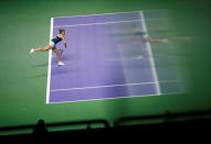 Tennis - Singapore WTA Finals Singles - National Indoor Stadium, Singapore - 23/10/16 - Simona Halep of Romania in action against Madison Keys of the U.S. REUTERS/Edgar Su