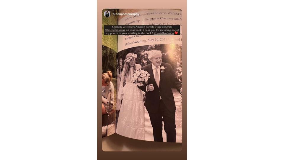 Carrie and Boris Johnson's wedding photo in a book