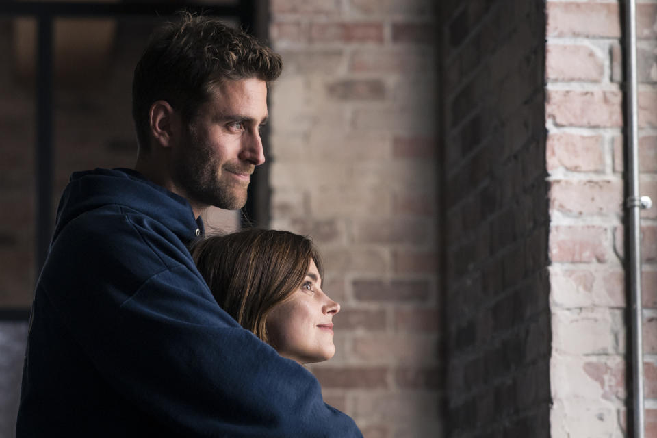 This image released by Prime shows Oliver Jackson-Cohen as Will Taylor, left, and Jenna Coleman as Liv Taylor in a scene from "Wilderness." (Kailey Schwerman/Prime via AP)