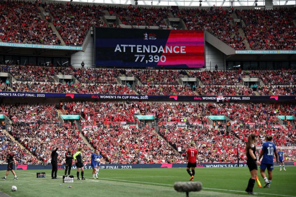 The Women’s FA Cup final attendance record was smashed at Wembley (The FA via Getty)