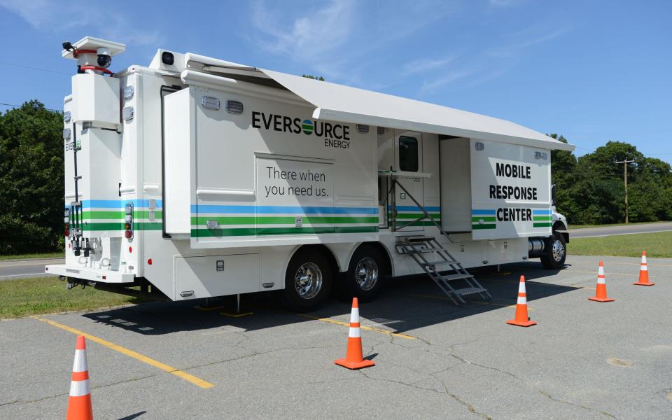 Good timing for the new Eversource Mobile Response Center vehicle, which just arrived from Connecticut and is standing by outside the company's offices in Hyannis. The vehicle is waiting to go into service this weekend as Hurricane Lee heads up the Atlantic coast toward Cape Cod.