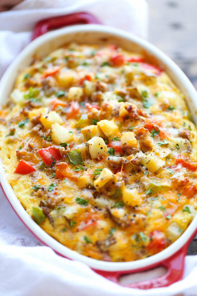 <strong>Get the <a href="http://damndelicious.net/2015/01/05/cheesy-breakfast-casserole/" target="_blank">Cheesy Breakfast Casserole recipe</a> from Damn Delicious</strong>