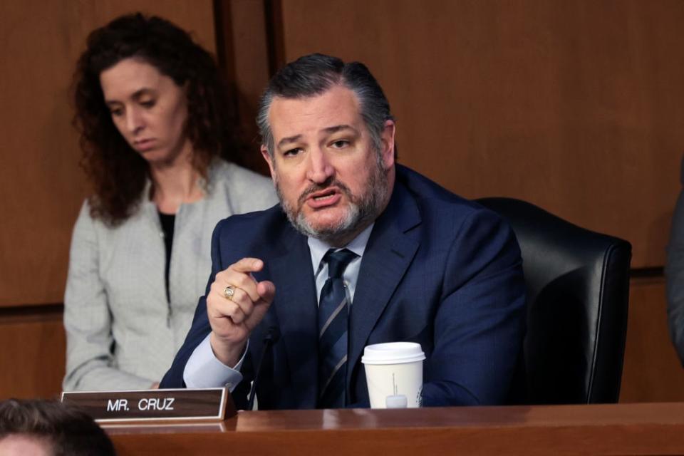 Sen. Ted Cruz (R-TX) delivers remarks during the Senate Judiciary Committee confirmation hearing for U.S. Supreme Court nominee Judge Ketanji Brown Jackson in the Hart Senate Office Building on Capitol Hill March 21, 2022 in Washington, DC. (Photo by Win McNamee/Getty Images)