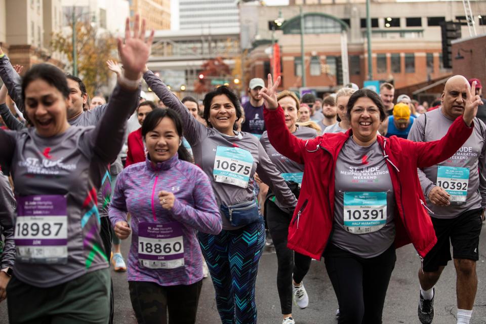 Runners participate in St. Jude’s annual 5K marathon starting near Beale St on Dec. 3, 2022 in Memphis, TN.