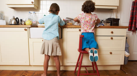 Kids doing chores.