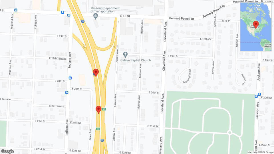 A detailed map that shows the affected road due to 'Broken down vehicle on eastbound I-70 in Kansas City' on January 6th at 4:48 p.m.