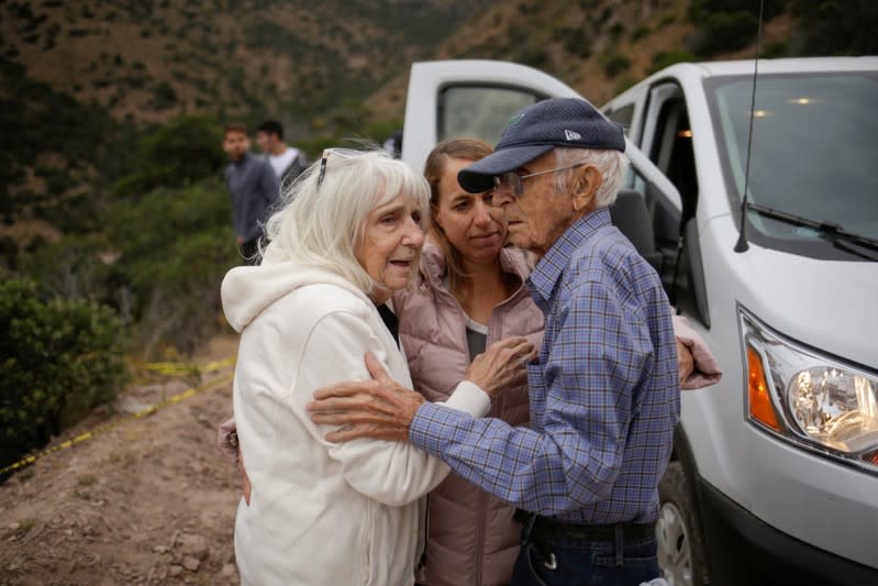 Relatives of the Rhonita Miller-Lebaron and Dawna Ray Langford and their children who were killed by unknown assailants, react during a stop at the crime scene during their journey to bury the Miller-Lebaron Family near Bavispe