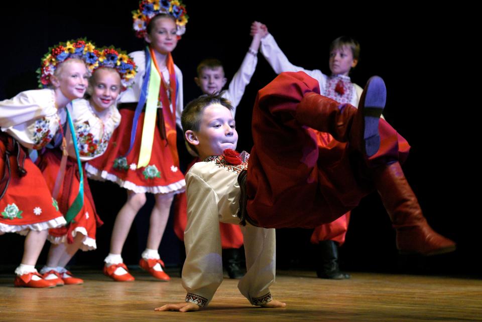 A dancer with a Ukrainian dance group during a fundraiser for Ukraine at the Lakewood Estonian House on Saturday, May 14, 2022 in Jackson, New Jersey. 