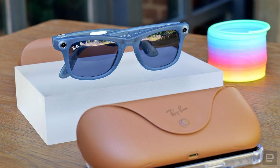 <p>Meta's second-gen smart glasses feature a 12-MP camera on the right and a brighter LED indicator on the left that lights up every time you take a photo or video.</p>
