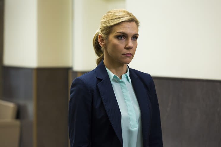 Rhea Seehorn as Kim Wexler, Michael McKean as Chuck McGill and Patrick Fabian as Howard Hamlin in AMC's Better Call Saul. (Photo: Michele K. Short/AMC/Sony Pictures Television)