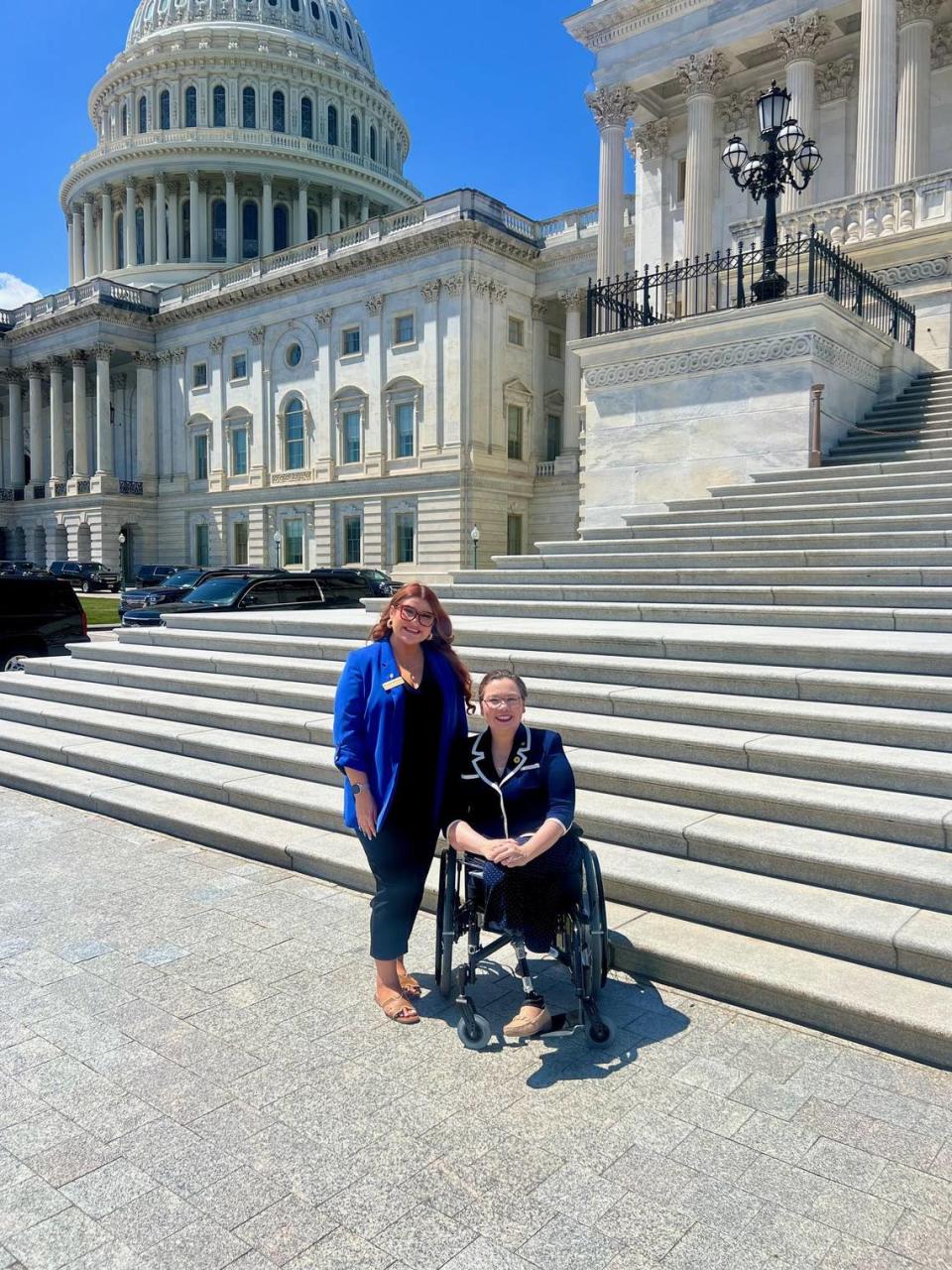 Briana Morales, the 2023 Illinois Teacher of the Year from East St. Louis School District 189, poses alongside U.S. Sen. Tammy Duckworth on the stairs of the Capitol in Washington, D.C.