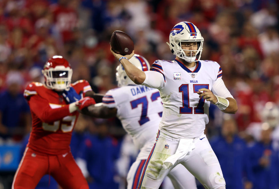 Quarterback Josh Allen of the Buffalo Bills will look to win their fifth in a row on Monday night. (Photo by Jamie Squire/Getty Images)