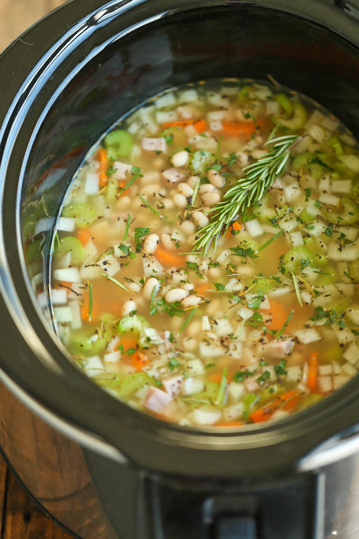 <strong>Get the <a href="http://damndelicious.net/2015/11/03/slow-cooker-ham-and-white-bean-soup/">Slow Cooker Ham And White Bean Soup recipe</a>&nbsp;from Damn Delicious</strong>