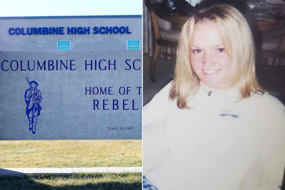 <p>Helen H. Richardson/The Denver Post via Getty; Courtesy of Missy Mendo</p> Columbine High School; Missy Mendo at age 14 in 1999.