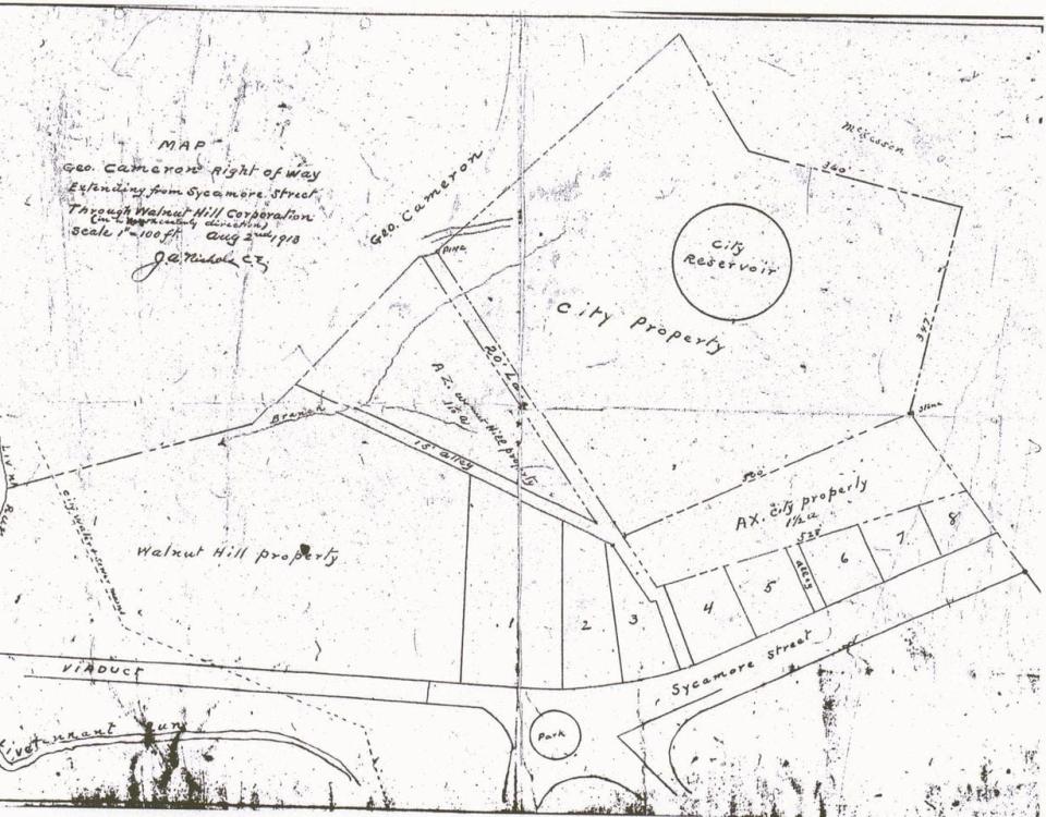 This map shows the separate lots located within Walnut Hill's Block 1. The S. Sycamore Street house is located in lot 6.