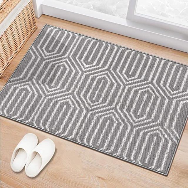 DaringOne Songkran Indoor Door Mat, Non-Slip Water Absorbent Entrance Mat  with Durable Rubber Backing, Buildings and Geometric Textured Font