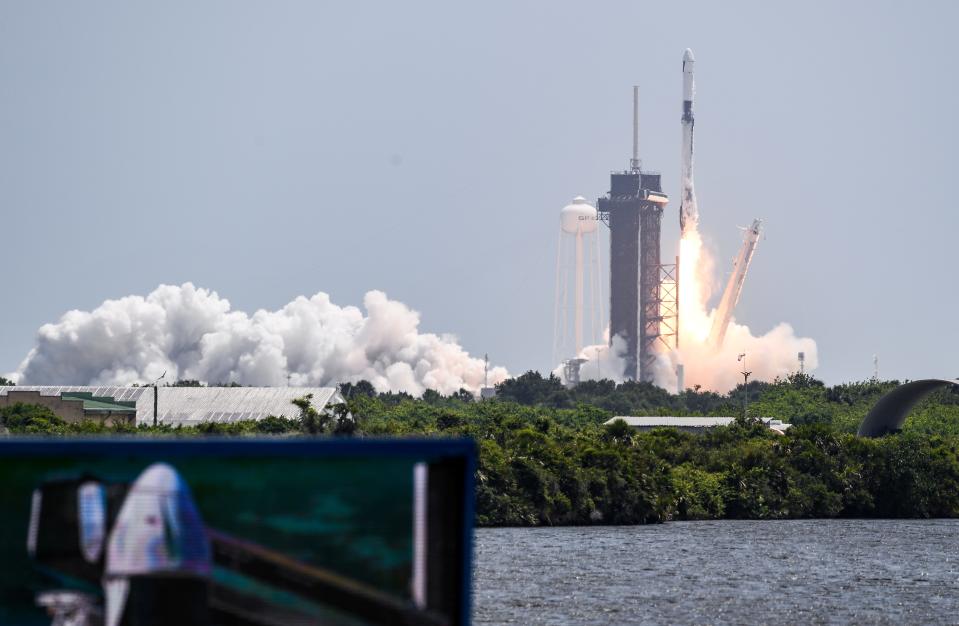 A SpaceX Falcon 9 rocket lifts off from Pad 39A at Kennedy Space Center, FL Monday, June 5 2023. The rocket, carrying supplies for the International Space Station, is scheduled to dock with the station Tuesday. Craig Bailey/FLORIDA TODAY via USA TODAY NETWORK
